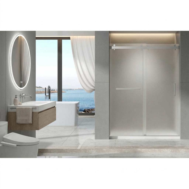 Sapphire Sliding Shower Door, W60" x H78", 3/8" Frosted Glass, Brushed Nickel