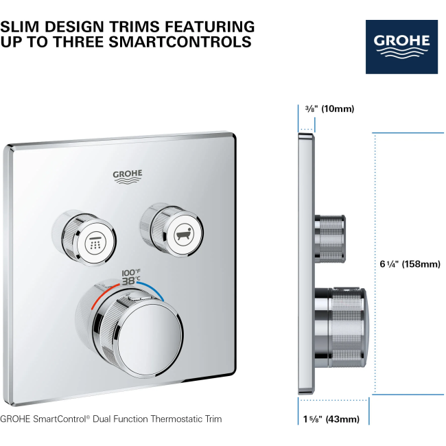 Grohe - 29141A00 - GROHTHERM SMARTCONTROL Dual Function Thermostatic Valve Trim Hard Graphite