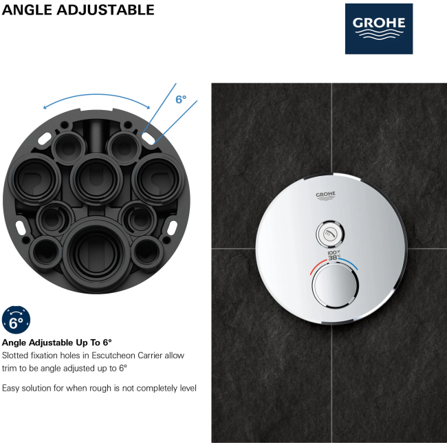 Grohe - 29136000 Grohtherm Single Function Thermostatic Valve Trim Only with Double Knob Handles and Volume Control - Less Rough In