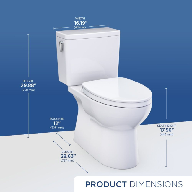 Toto MS472124CEFG#01 Glaston 1.28 GPF Two-Piece Elongated Universal Height Toilet with CEFIONTECT and SS124 SoftClose  Seat in Cotton White