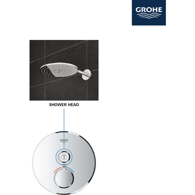 Grohe - 29136000 Grohtherm Single Function Thermostatic Valve Trim Only with Double Knob Handles and Volume Control - Less Rough In
