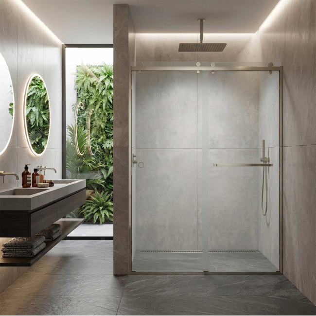 Scalar Semi-Frameless Double Sliding Shower Door, W60" x H76", Ultra Clear Low Iron Glass, Brushed Nickel