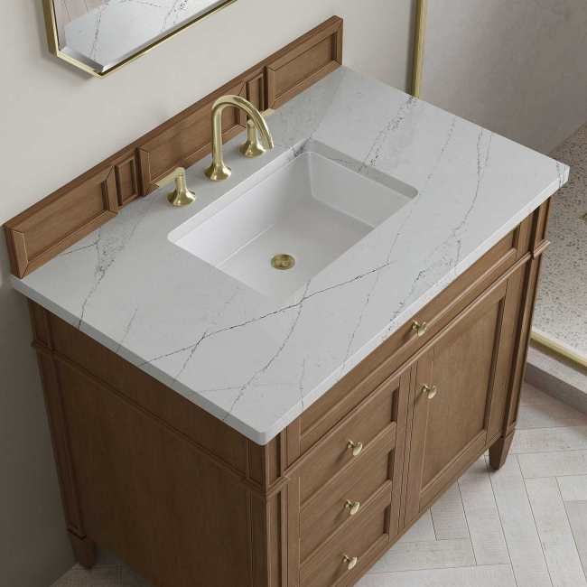 James Martin Brittany 36" Single Vanity, Pecan with 3 CM Ethereal Noctis Silestone Top