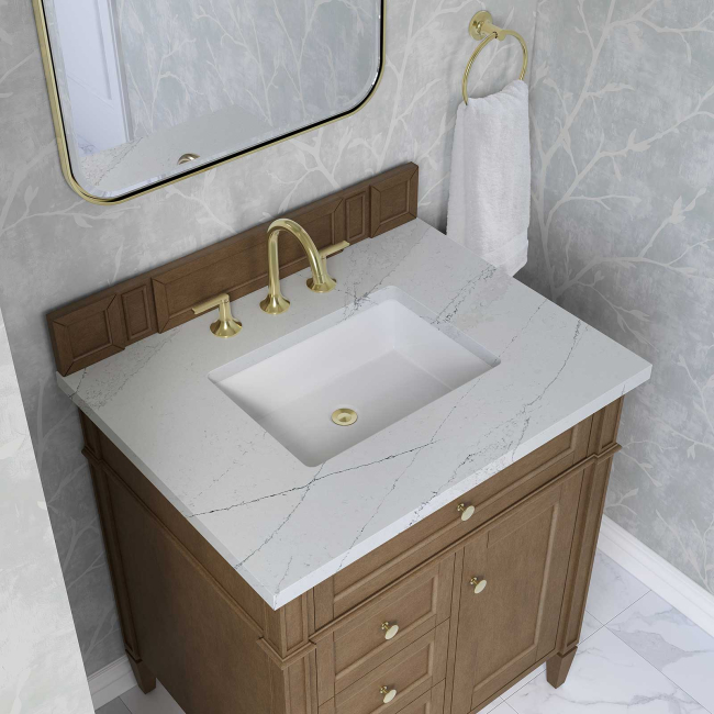 James Martin Vanities Brittany 30" Free Standing Single Basin Poplar Wood Vanity Set with Stone Composite Top and Rectangular Sink