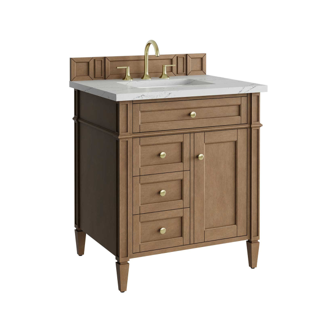 James Martin Vanities Brittany 30" Free Standing Single Basin Poplar Wood Vanity Set with Stone Composite Top and Rectangular Sink
