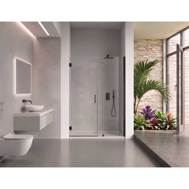 EVerest Frameless Hinged Frameless Shower Door, for Opening W 58"-59" x H 78",3/8"-thick Clear Glass, W 28'' Door,Matte Black Hardware