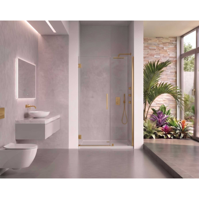 EVerest Frameless Hinged Frameless Shower Door, for Opening W 47" - 48" x H 78",3/8"-thick Clear Glass, W 28'' Door, Brushed Gold Hardware
