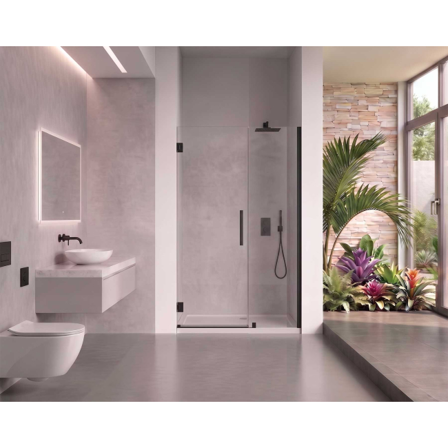 EVerest Frameless Hinged Frameless Shower Door, for Opening W 44" - 45" x H 78",3/8"-thick Clear Glass, W 28'' Door, Matte Black Hardware