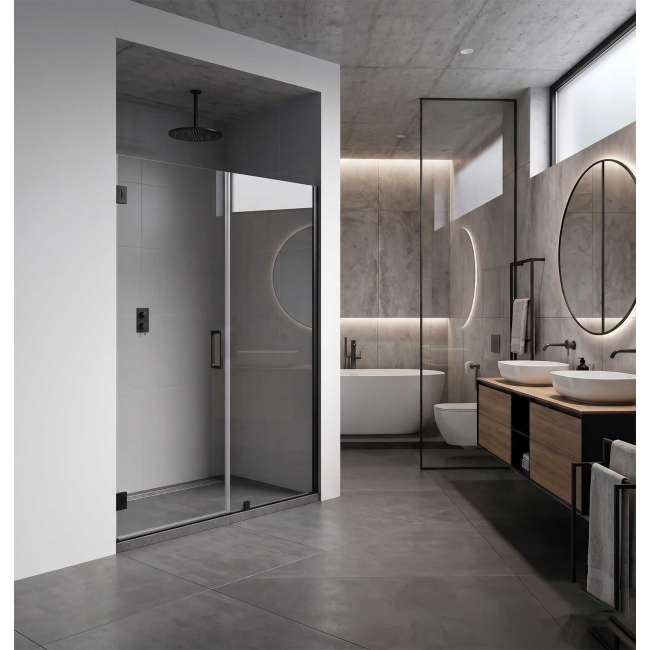 EVerest Frameless Hinged Frameless Shower Door, for Opening W 58"-59" x H 78",3/8"-thick Clear Glass, W 28'' Door,Matte Black Hardware
