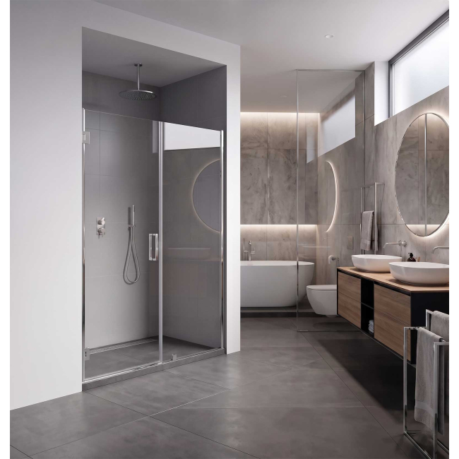 EVerest Frameless Hinged Frameless Shower Door, for Opening W 57" - 58" x H 78",3/8"-thick Clear Glass, W 28'' Door, Chrome Hardware