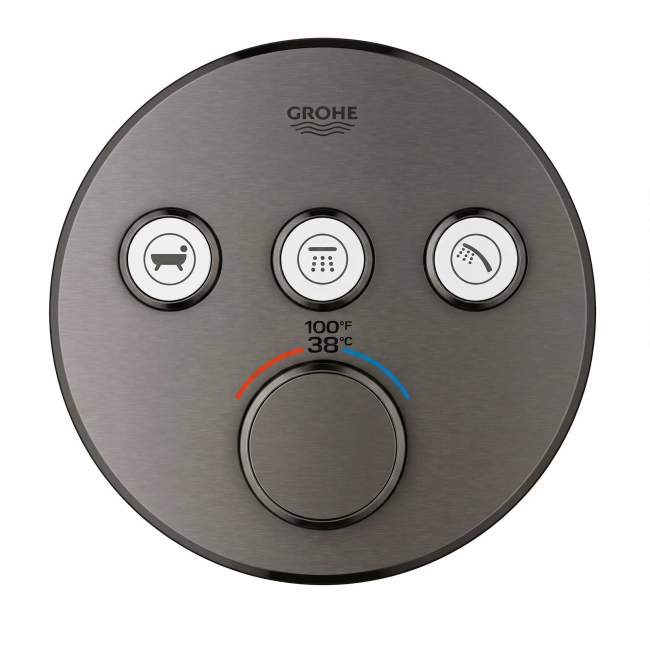Grohe 29138A00 Grohtherm Triple Function Thermostatic Valve Trim Only with Triple Knob Handles and Volume Control - Less Rough In