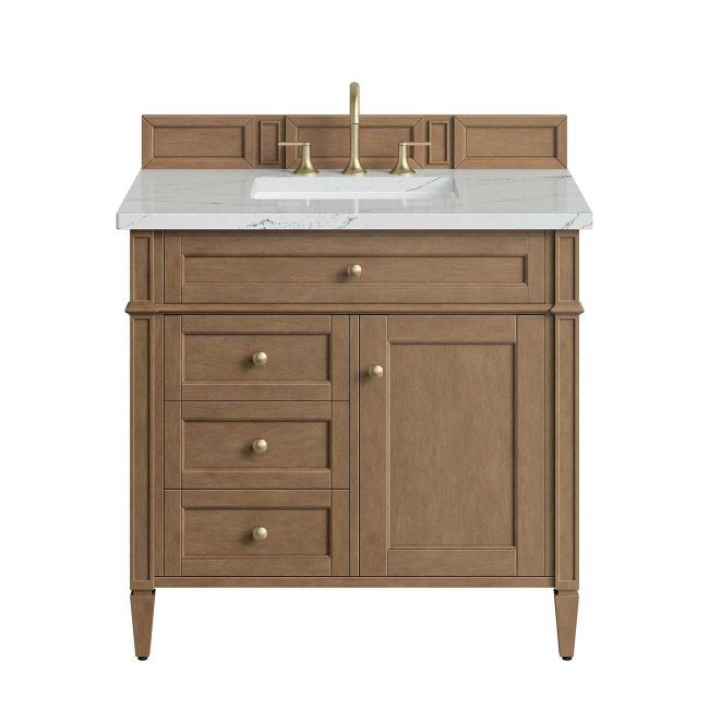 James Martin Brittany 36" Single Vanity, Pecan with 3 CM Ethereal Noctis Silestone Top