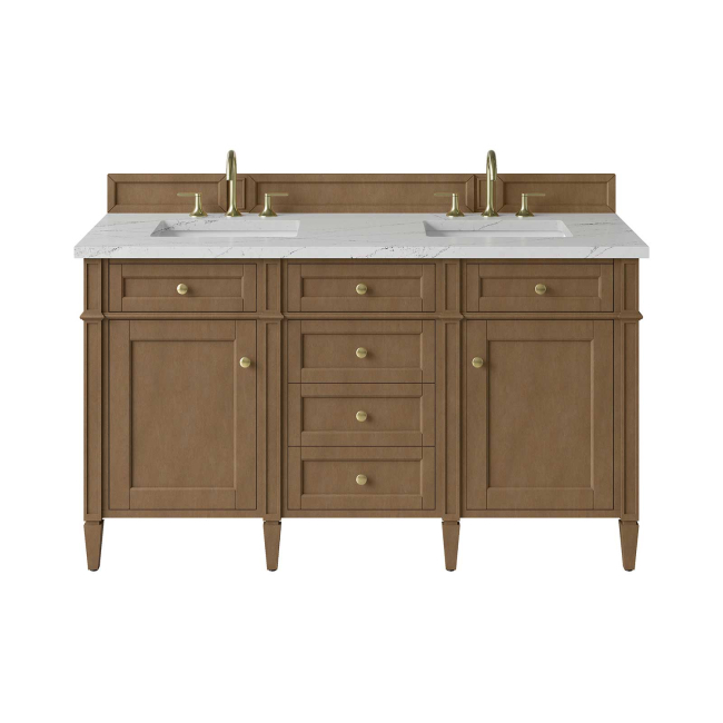 James Martin Vanities Brittany 60" Free Standing Double Basin Poplar Wood Vanity Set with Stone Composite Top and Rectangular Sinks
