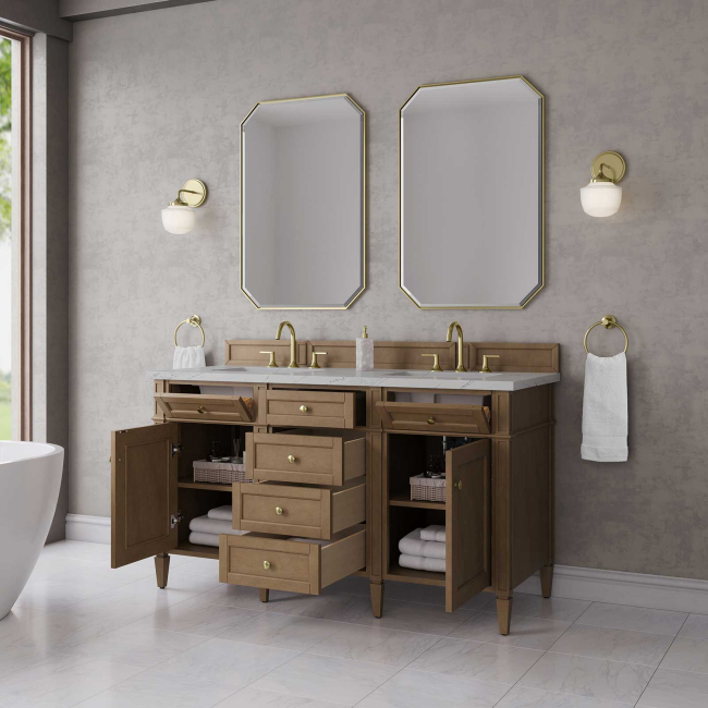James Martin Vanities Brittany 60" Free Standing Double Basin Poplar Wood Vanity Set with Stone Composite Top and Rectangular Sinks
