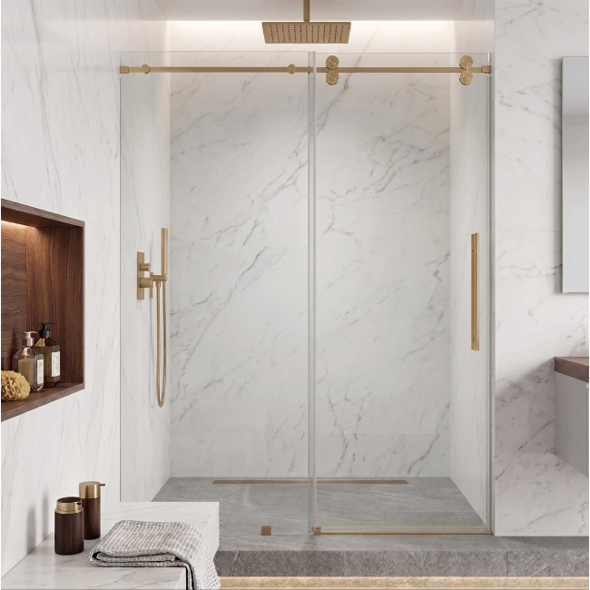 Segovia Frameless Single Sliding Shower Door W60" x H78",Ultra Clear 3/8" Glass, Brushed Gold Hardware