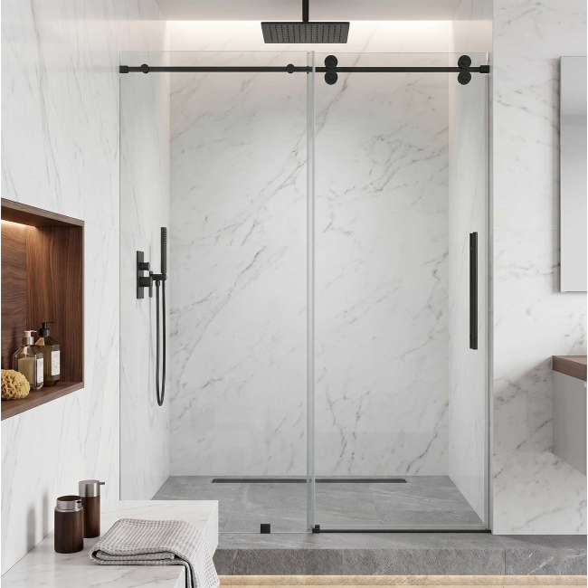Segovia Frameless Single Sliding Shower Door W60" x H78",Ultra Clear 3/8" Glass, Matte Black Hardware