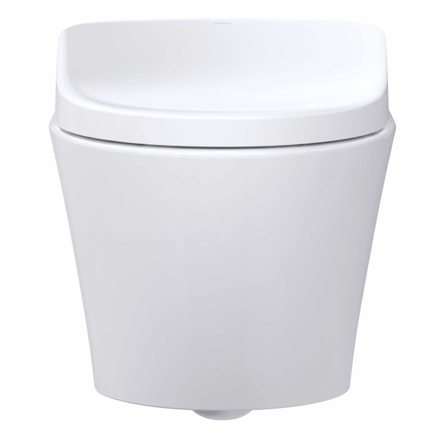TOTO AP Wall-Hung 0.9 / 1.28 GPF Dual Flush Elongated Chair Height Toilet with Washlet+ S7 Bidet Seat in Cotton White, Duo-Fit Tank System, and Matte Silver Push Plate Flush