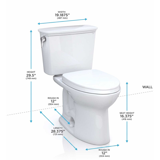 TOTO Drake 1.28 GPF Two Piece Elongated Toilet with Left Hand Lever - Seat Included