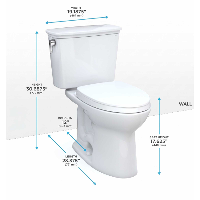TOTO Drake 1.28 GPF Two Piece Elongated Chair Height Toilet with Left Hand Lever - Seat Included