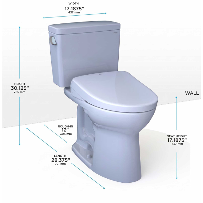 TOTO Drake 1.28 GPF Two Piece Elongated Chair Height Toilet with Washlet+ S7 Heated Bidet Seat, Tornado Flush, CEFIONTECT, EWATER+, PREMIST and Night Light