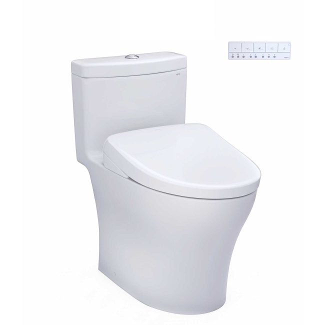 TOTO Aquia IV 0.9 / 1.28 GPF Dual Flush Two Piece Elongated Chair Height Toilet with Washlet+ S7A Auto Open / Flush Bidet Seat and Push Button Flush
