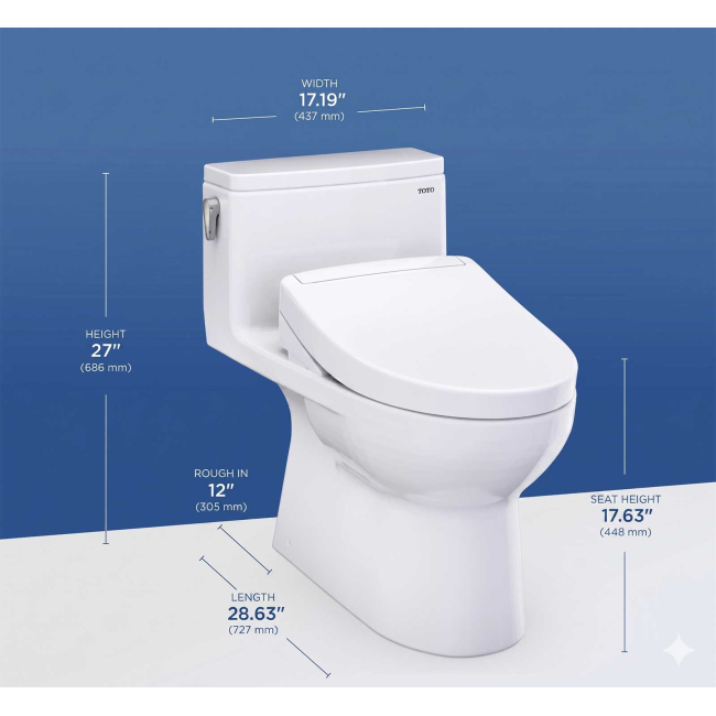 TOTO Redington 1.28 GPF One Piece Elongated Toilet with Left Hand Lever - Bidet Seat Included