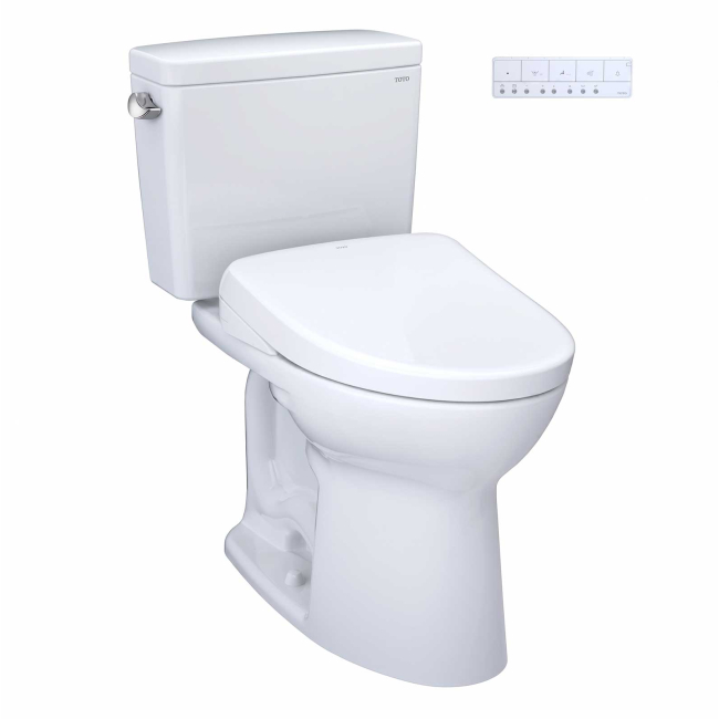 TOTO Drake 1.28 GPF Two Piece Elongated Toilet with Washlet+ S7 Heated Bidet Seat, Tornado Flush, CEFIONTECT Glaze, EWATER+, PREMIST, and Night Light