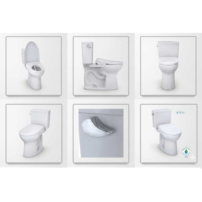 TOTO Drake 1.28 GPF Two Piece Elongated Toilet with Washlet+ S7 Heated Bidet Seat, Tornado Flush, CEFIONTECT Glaze, EWATER+, PREMIST, and Night Light