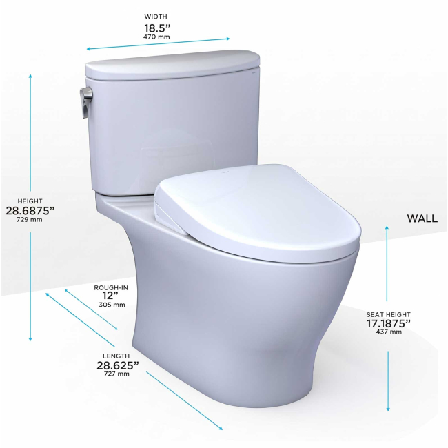 TOTO Nexus 1.28 GPF Two Piece Elongated Chair Height Toilet with Washlet+ S7A Auto Open Bidet Seat, CEFIONTECT Glaze, Tornado Flush, EWATER+, and PREMIST