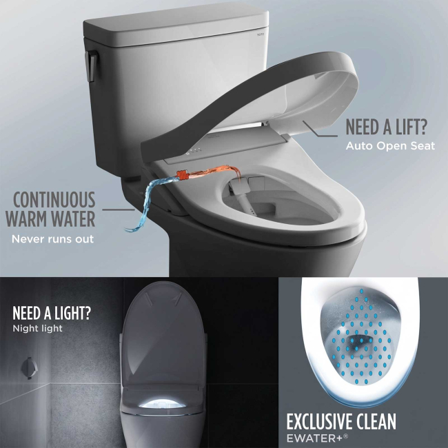 TOTO AP Wall-Hung 0.9 / 1.28 GPF Dual Flush Elongated Chair Height Toilet with Washlet+ S7 Bidet Seat in Cotton White, Duo-Fit Tank System, and Matte Silver Push Plate Flush
