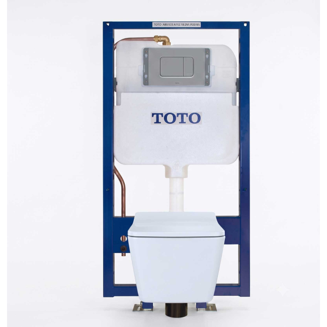 TOTO SP 1.28 / 0.9 GPF Dual Flush Wall Mounted One-Piece Elongated Chair Height Toilet Set - Includes Concealed Tank, Actuator Plate and Seat
