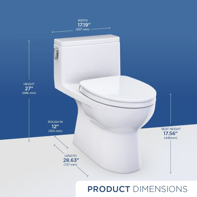 Toto MS672124CEFG#01 Redington 1.28 GPF One-Piece Elongated Universal Height Toilet with CEFIONTECT and SS124 SoftClose® Seat in Cotton White