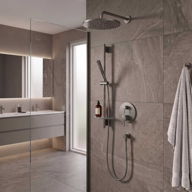 Grohe Timeless 29430A00 2-Handle Pressure Balance Rainshower Bundle With Handshoer And Headshower Hard Graphite
