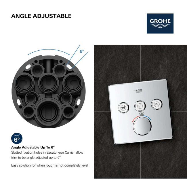 Grohe Grohtherm Three Function Thermostatic Valve Trim Only with Four Knob / Push Button Handles, Integrated Diverter, and Volume Control - Less Rough In