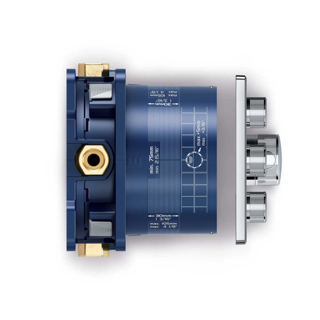 Grohe Grohtherm Three Function Thermostatic Valve Trim Only with Four Knob / Push Button Handles, Integrated Diverter, and Volume Control - Less Rough In