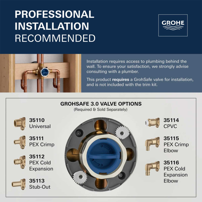 Grohe Grohtherm Three Function Thermostatic Valve Trim Only with Four Knob / Push Button Handles, Integrated Diverter, and Volume Control - Less Rough In