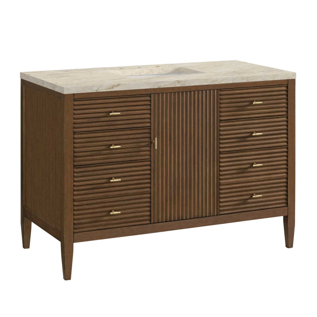 James Martin Vanities Myrrin 48 Inch Free Standing Single Basin Hardwood Vanity Set with Solid Surface Top, Rectangular Sink, USB Port(s), and Electrical Outlet(s)
