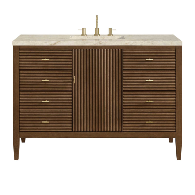 James Martin Vanities Myrrin 48 Inch Free Standing Single Basin Hardwood Vanity Set with Solid Surface Top, Rectangular Sink, USB Port(s), and Electrical Outlet(s)