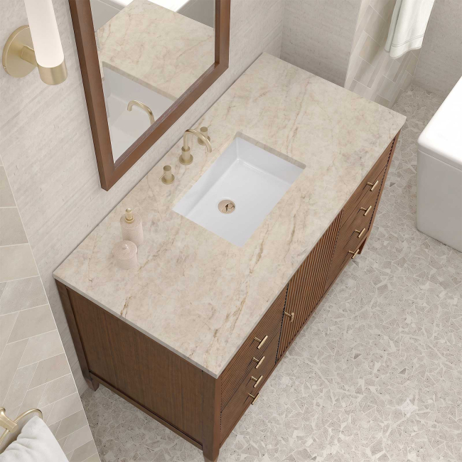 James Martin Vanities Myrrin 48 Inch Free Standing Single Basin Hardwood Vanity Set with Solid Surface Top, Rectangular Sink, USB Port(s), and Electrical Outlet(s)