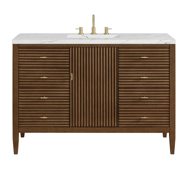 James Martin Vanities Myrrin 48" Single Basin Wood Vanity Set with 3cm Ethereal Noctis Silestone Quartz Vanity Top, Rectangular Sink and Outlet - 8" Faucet Centers
