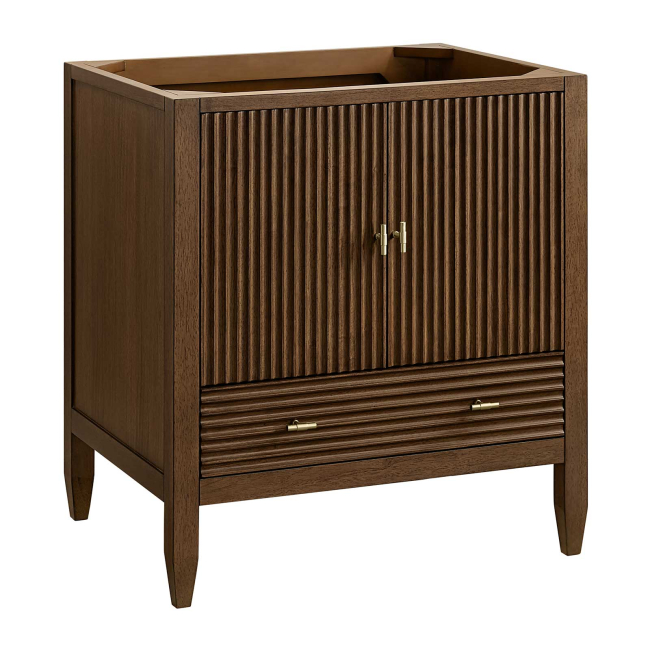 James Martin Vanities Myrrin 30" Free Standing Single Basin Hardwood Vanity Set with Stone Composite Top, Rectangular Sink, USB Port(s), and Electrical Outlet(s)