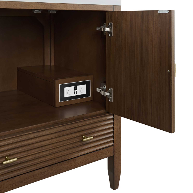 James Martin Vanities Myrrin 30" Free Standing Single Basin Hardwood Vanity Set with Stone Composite Top, Rectangular Sink, USB Port(s), and Electrical Outlet(s)
