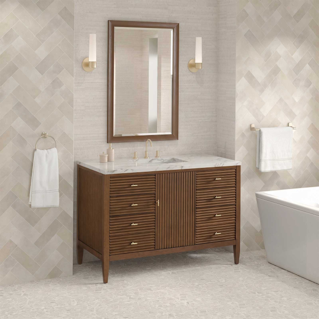 James Martin Vanities Myrrin 48" Free Standing Single Basin Hardwood Vanity Set with Stone Composite Top, Rectangular Sink, USB Port(s), and Electrical Outlet(s)