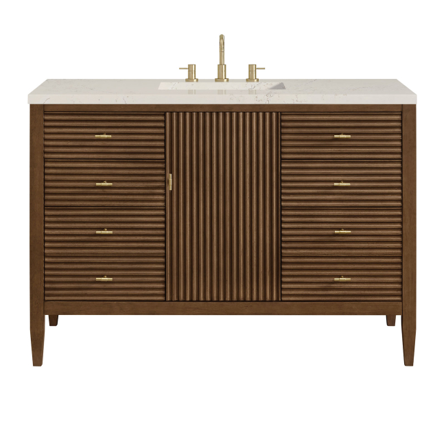 James Martin Vanities Myrrin 48" Free Standing Single Basin Hardwood Vanity Set with Stone Composite Top, Rectangular Sink, USB Port(s), and Electrical Outlet(s)