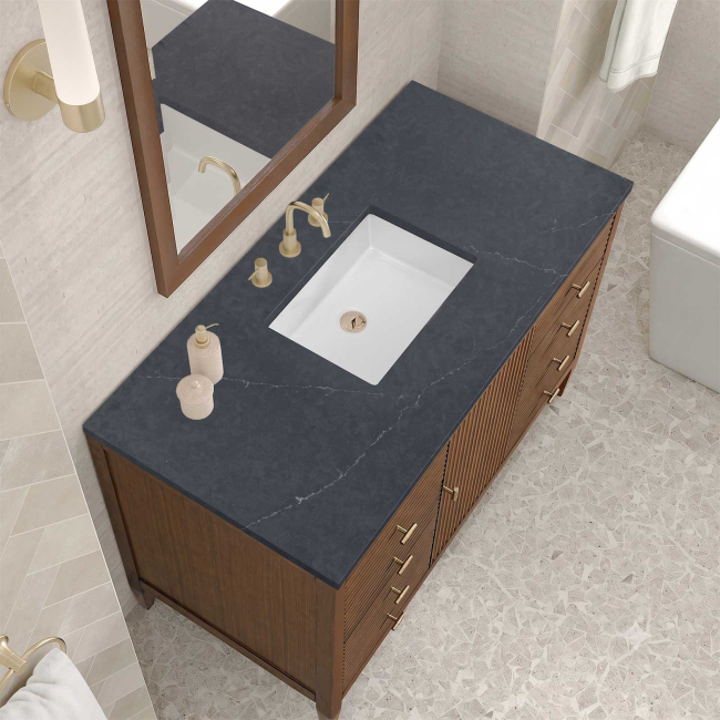 James Martin Vanities Myrrin 48 In. Single Basin Wood Vanity Set with 3cm Charcoal Soapstone Silestone Quartz Vanity Top and Rectangular Sink - 8" Faucet Centers