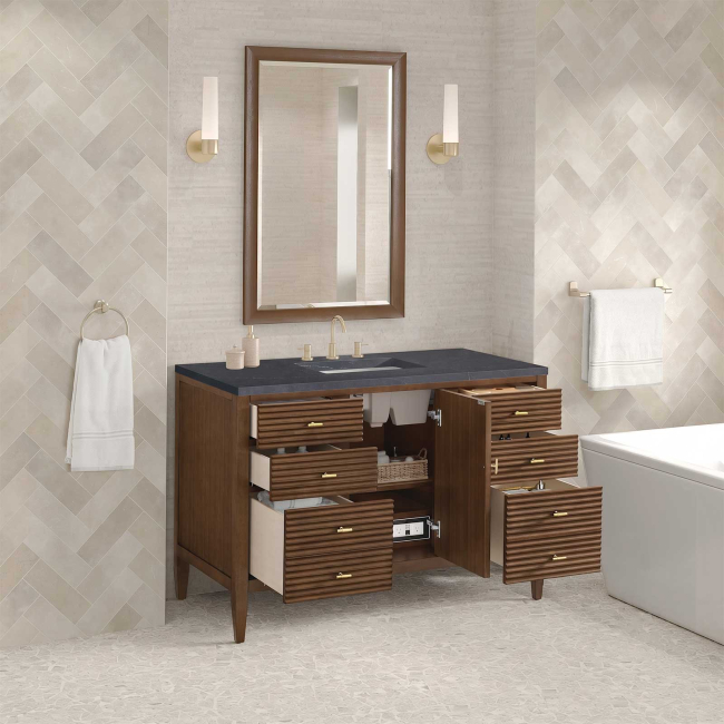 James Martin Vanities Myrrin 48 In. Single Basin Wood Vanity Set with 3cm Charcoal Soapstone Silestone Quartz Vanity Top and Rectangular Sink - 8" Faucet CentersJames Martin Vanities Myrrin 48 In. Single Basin Wood Vanity Set with 3cm Charcoal Soapstone Silestone Quartz Vanity Top and Rectangular Sink - 8" Faucet Centers