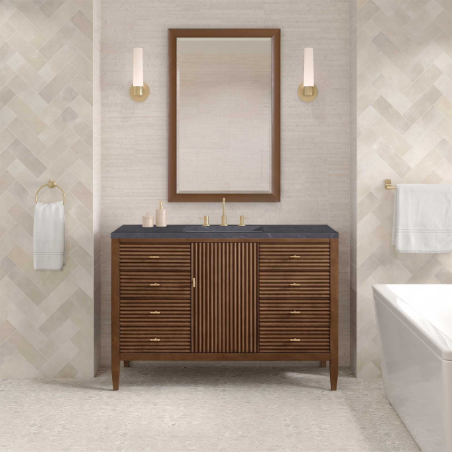 James Martin Vanities Myrrin 48 In. Single Basin Wood Vanity Set with 3cm Charcoal Soapstone Silestone Quartz Vanity Top and Rectangular Sink - 8" Faucet Centers