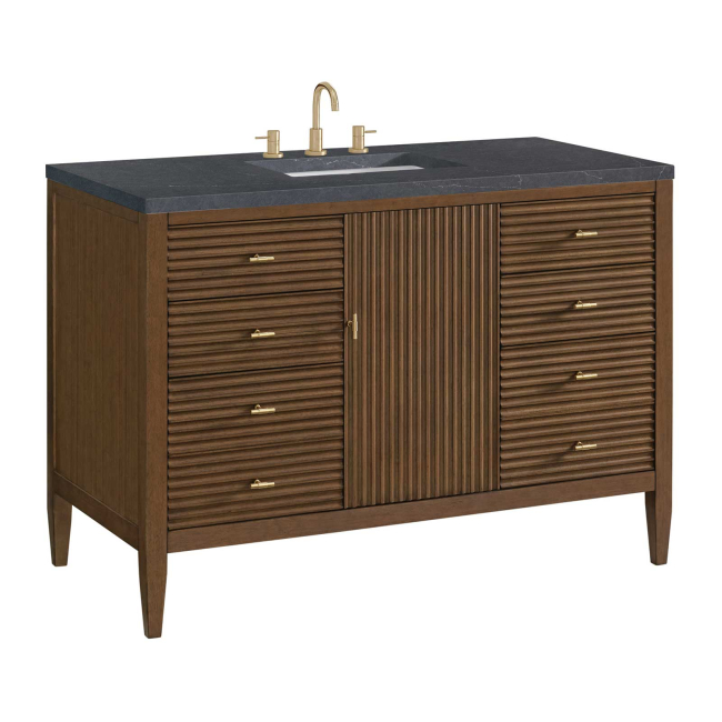 James Martin Vanities Myrrin 48 In. Single Basin Wood Vanity Set with 3cm Charcoal Soapstone Silestone Quartz Vanity Top and Rectangular Sink - 8" Faucet Centers