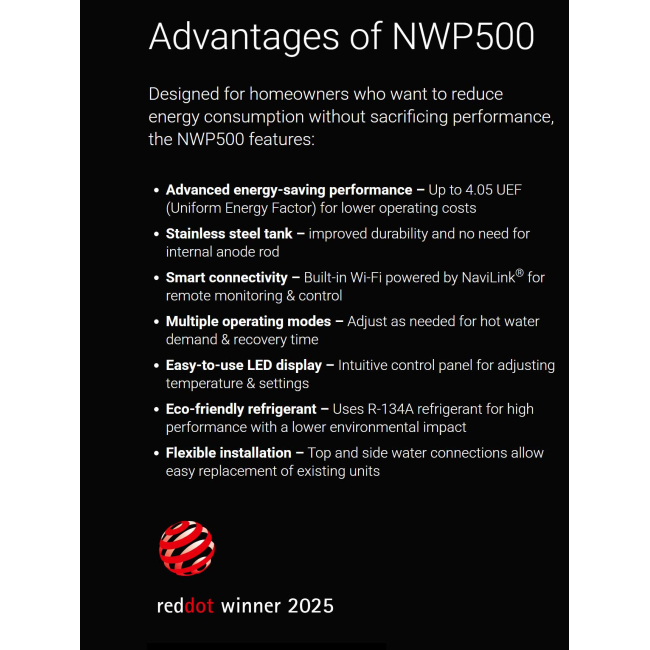 Navien NWP500-50 Premium 50-Gallon Electric Heat Pump Water Heater (3.85 UEF)