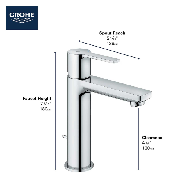 Grohe 2379400A LINEARE Single Hole Single-Handle S-Size Bathroom Faucet, 1.2 GPM (4.5 L/min) GROHE StarLight Chrome